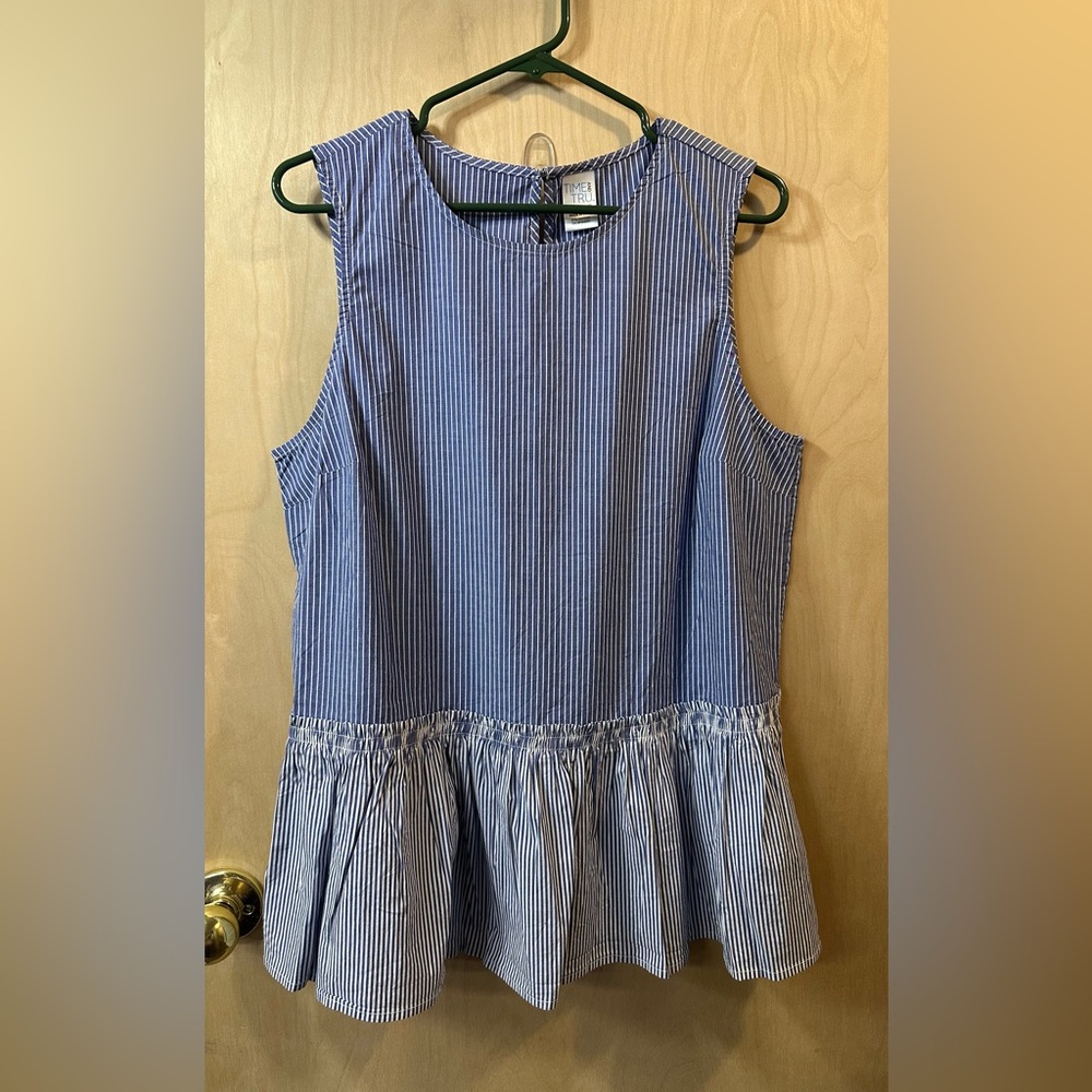 NEW Time and Tru striped sleeveless blouse, size L (12-14), blue and white